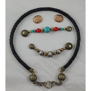 Carolyn Pollack American West Magnetic Leather Necklace 4 pc set